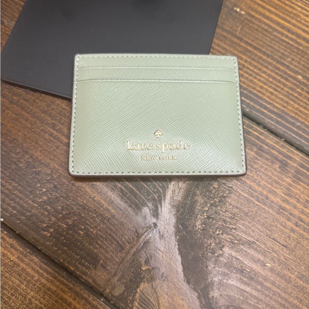 Kate Spade Sage Green Card Holder with Gold Logo